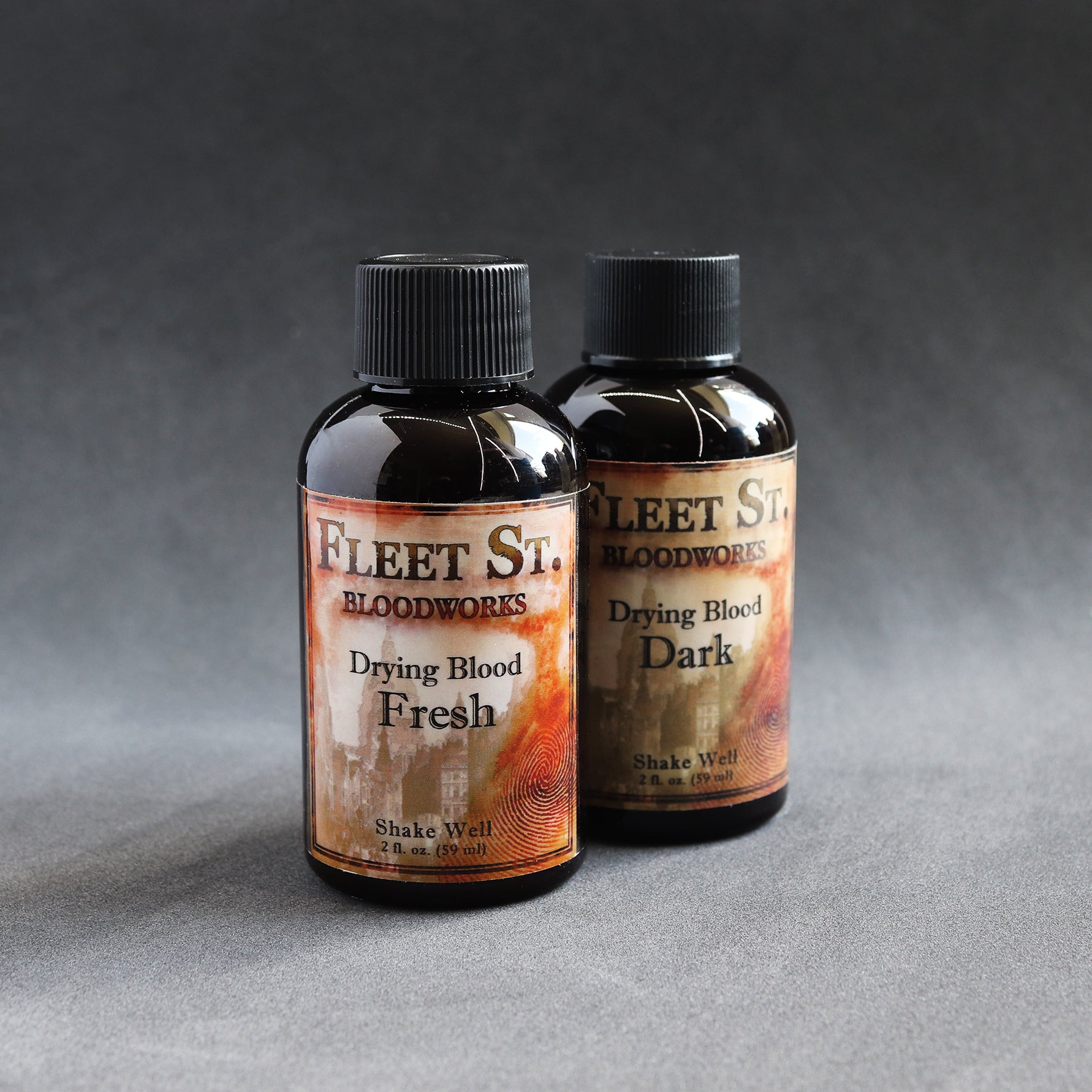 Two bottles of Fleet St. Drying Blood