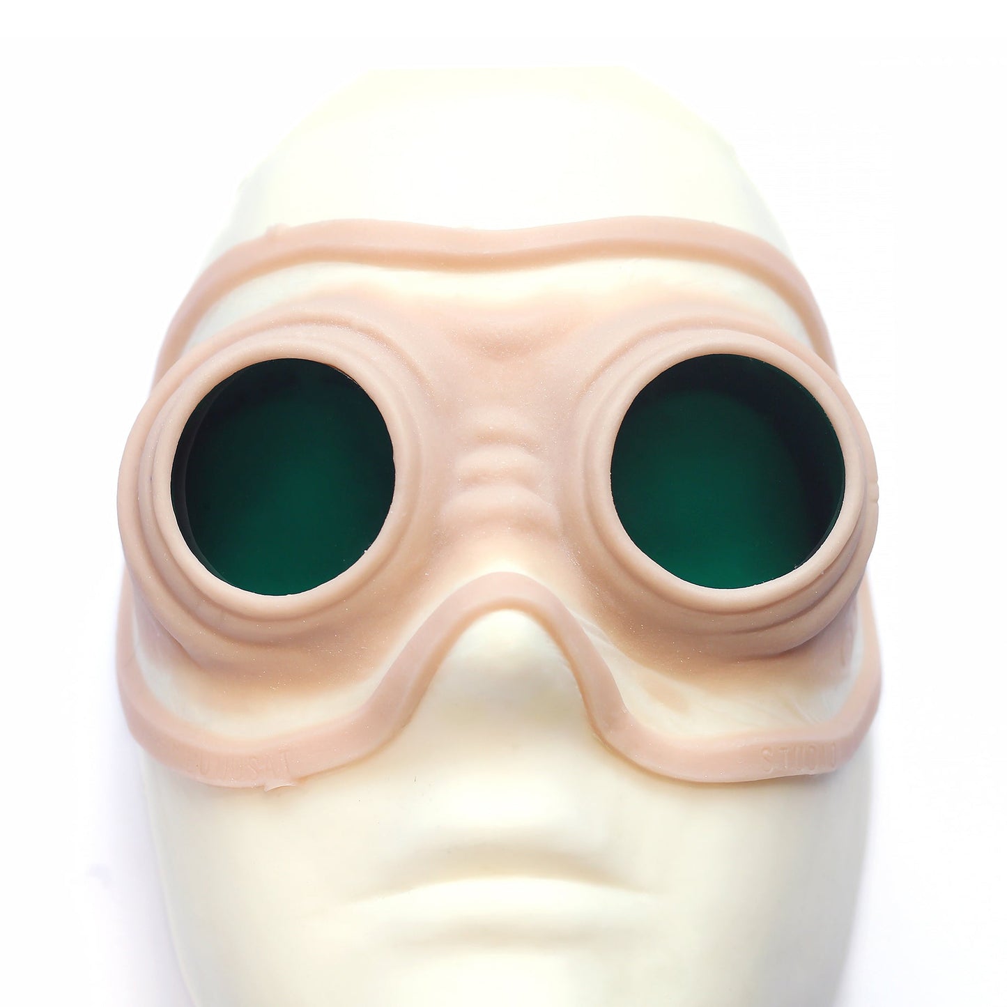 Steampunk Goggles - Silicone makeup prosthetic in vanilla shade on a white surface